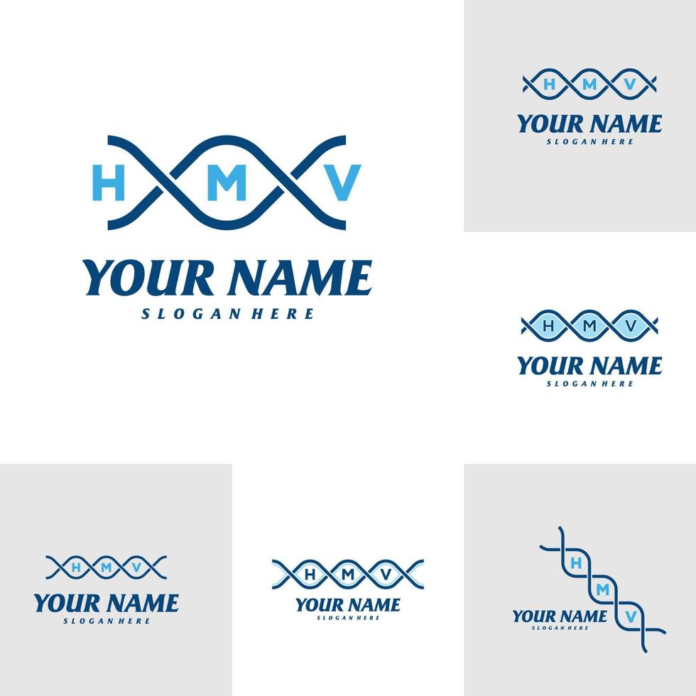 Set of Letter HMV with dna Logo Design Template. Initial HMV logo concept vector. Emblem, Creative Symbol, Icon vector