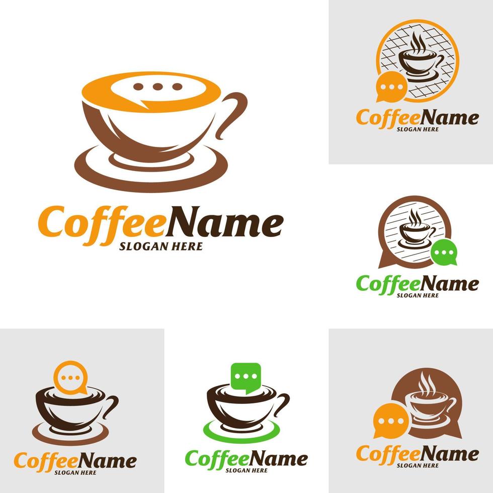 conjunto de plantilla de diseño de logotipo de café de chat. consultar vector de concepto de logotipo de café. símbolo de icono creativo