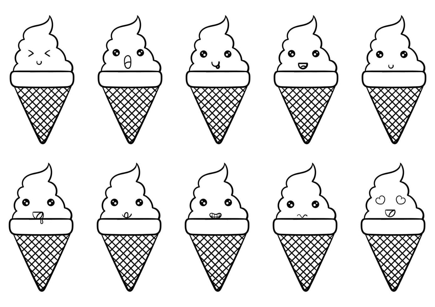 hand drawn collection of kawai ice cream vector