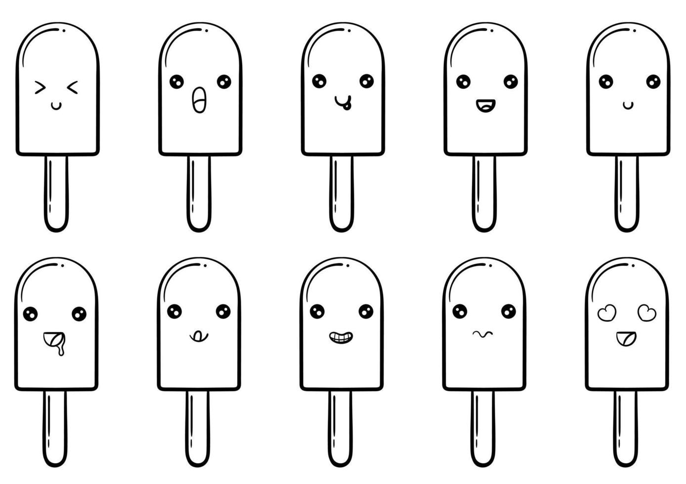 colección dibujada a mano de helado kawai 3 vector