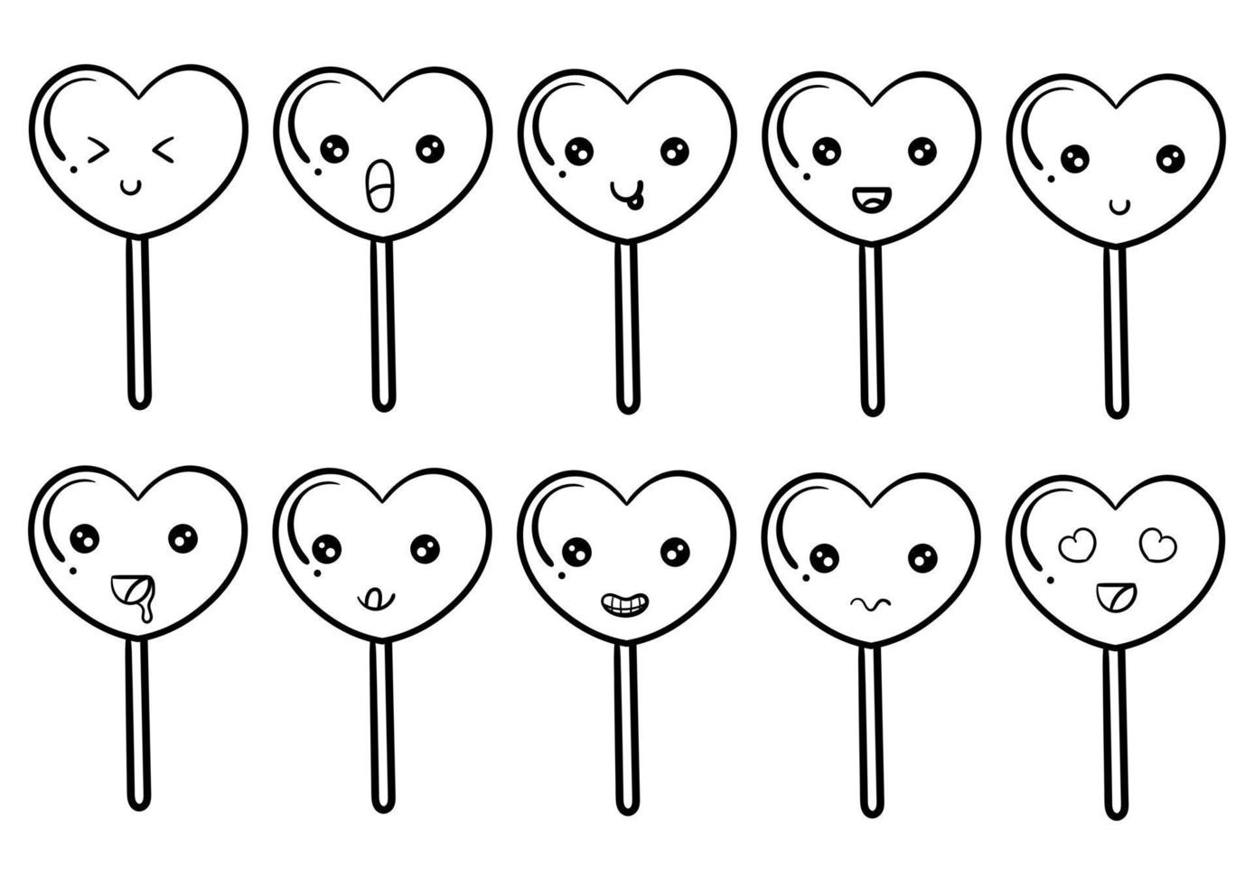 hand drawn collection of kawai candy heart shaped vector