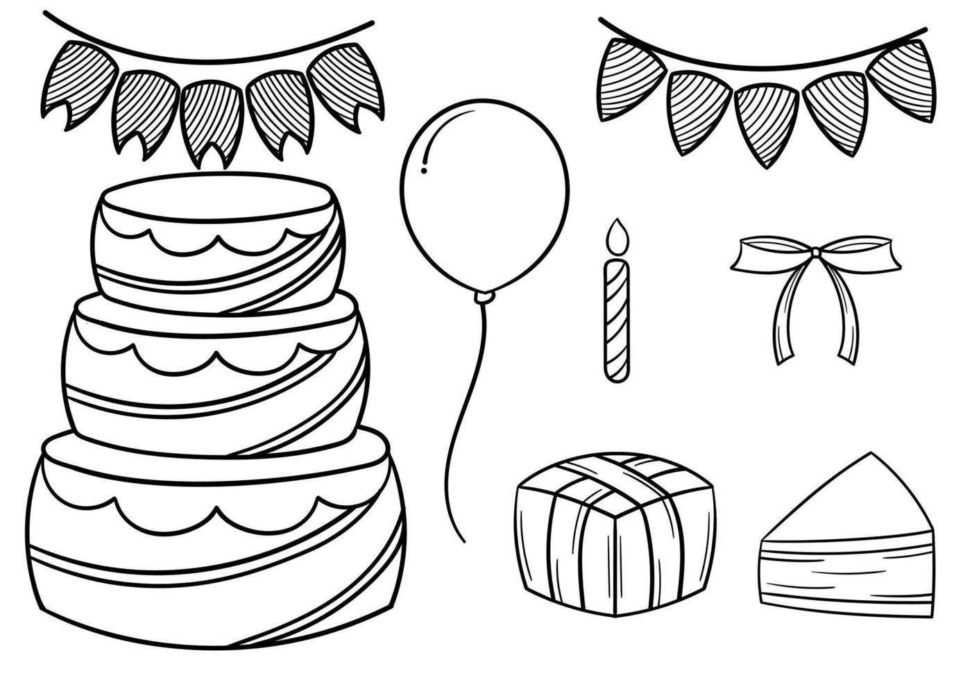 hand drawn collection on birthday theme vector