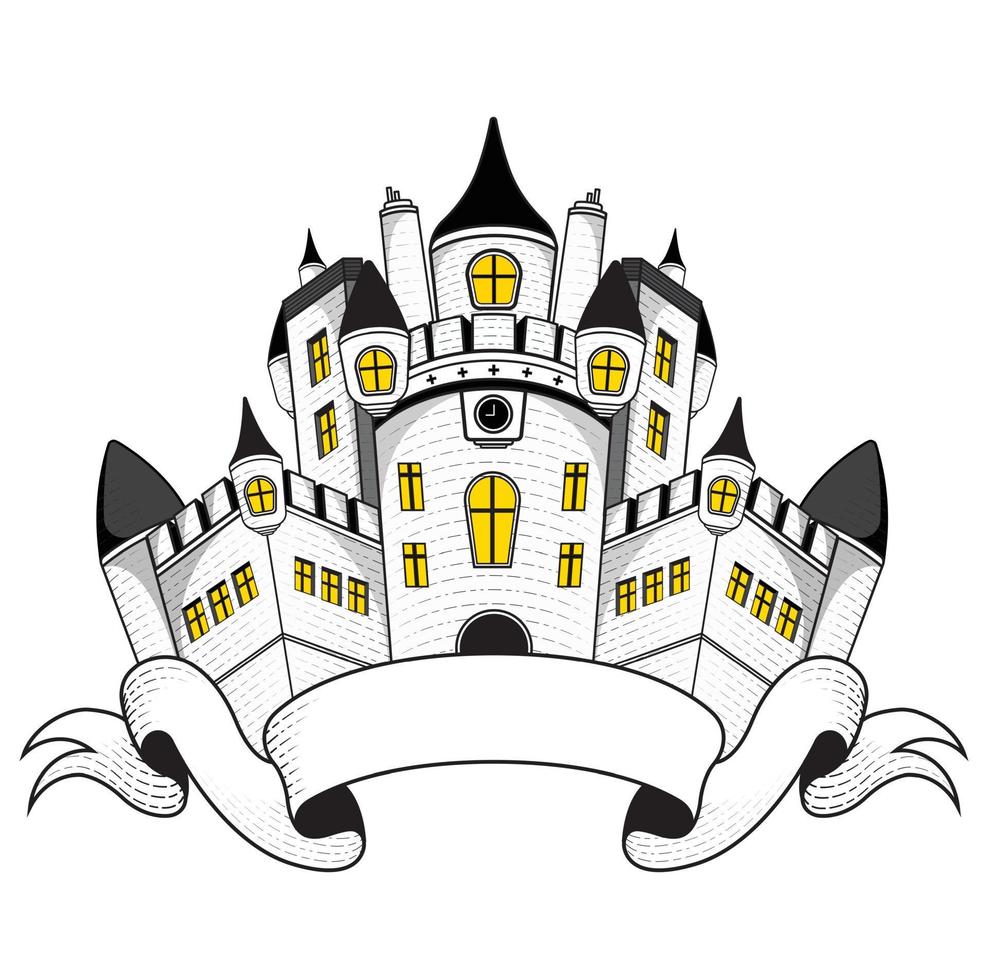 castillo medieval, ilustración de vector de línea de castillo sobre fondo blanco