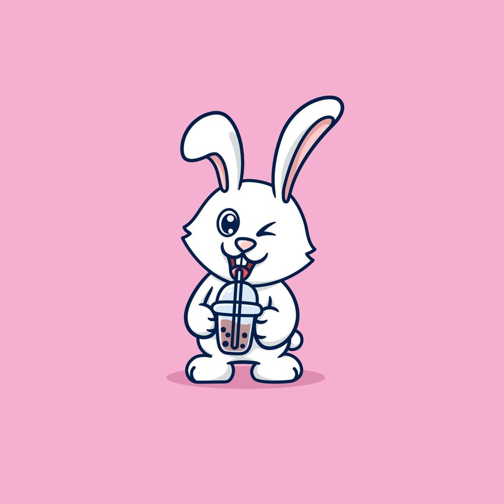 cute rabbit drinking bubble tea vector