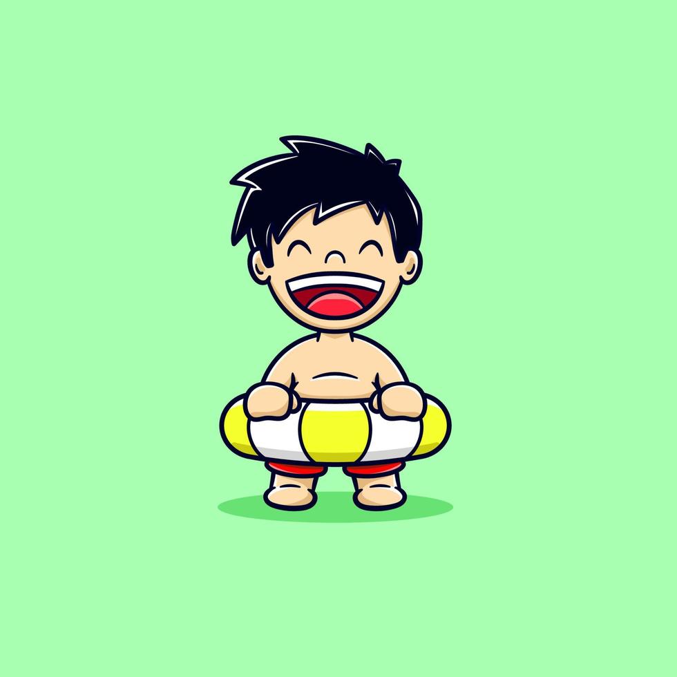 Cute boy happy wearing a swimming ball in summer cartoon vector