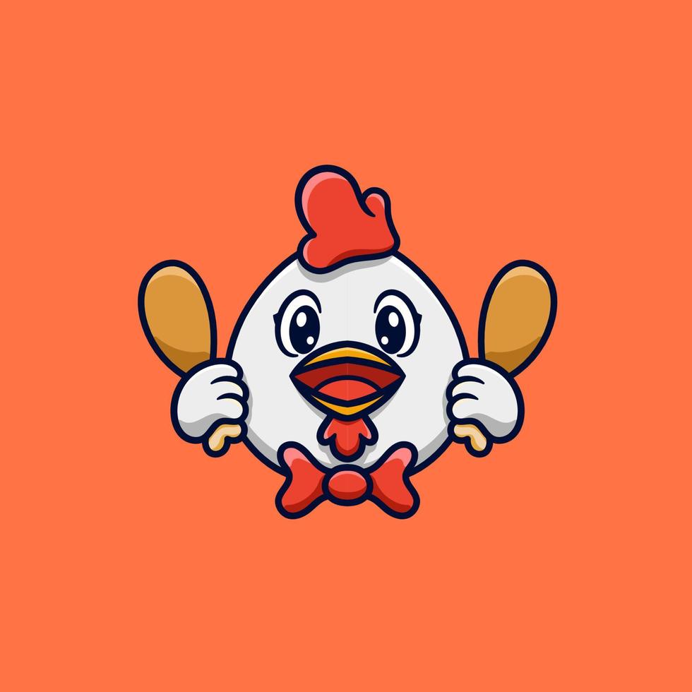 lindo pollo con dos dibujos animados de logotipo de pollo frito vector