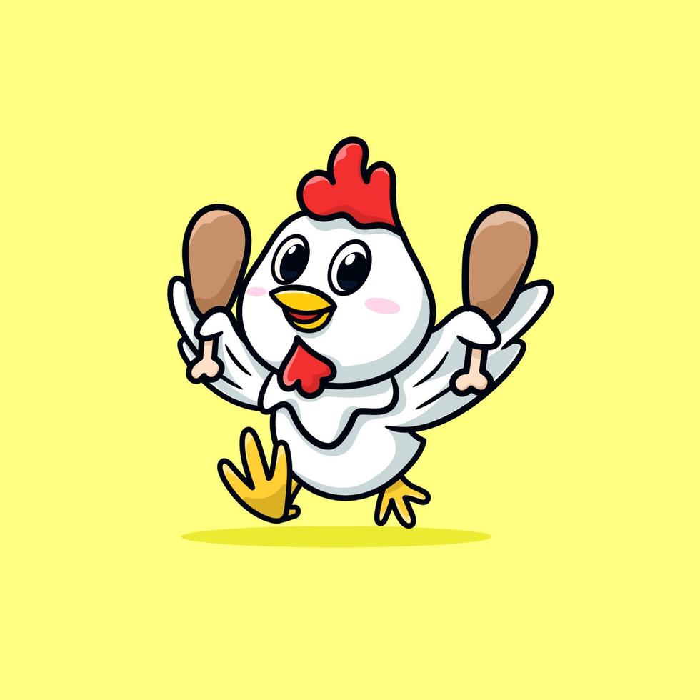 lindo pollo sosteniendo pollo frito mientras ejecuta dibujos animados vector