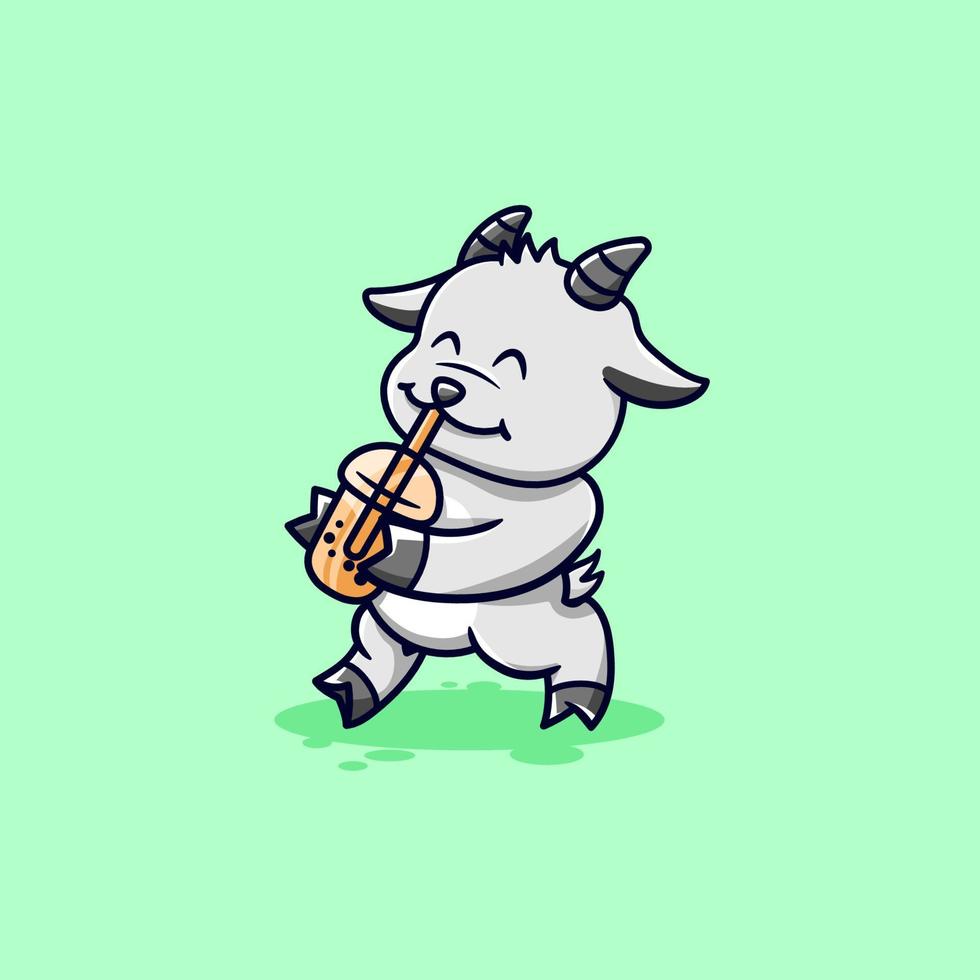 Cute goat drinking boba tea while walking vector