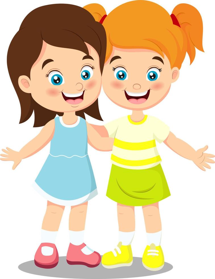 Happy two girls cartoon on white background vector