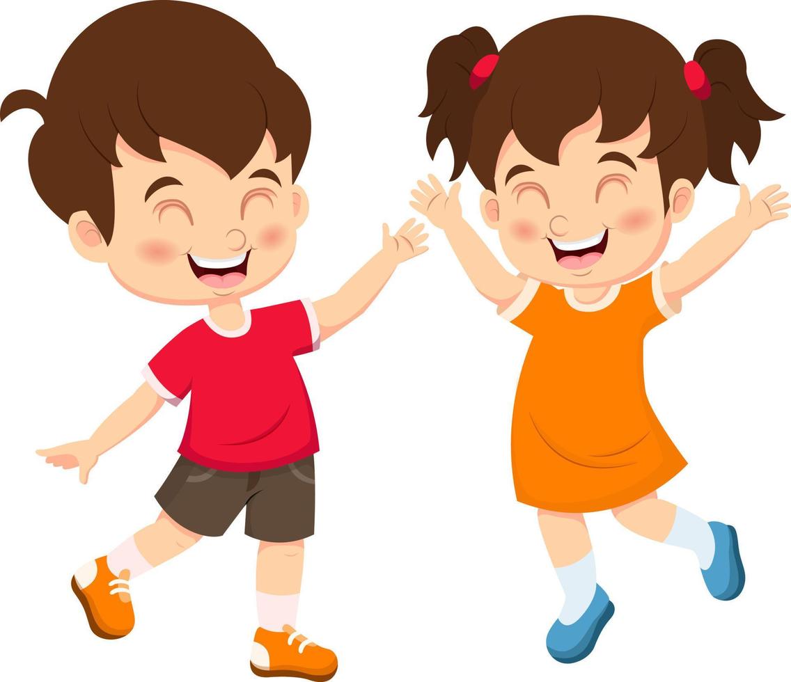 Happy cute boy and girl cartoon waving hands vector