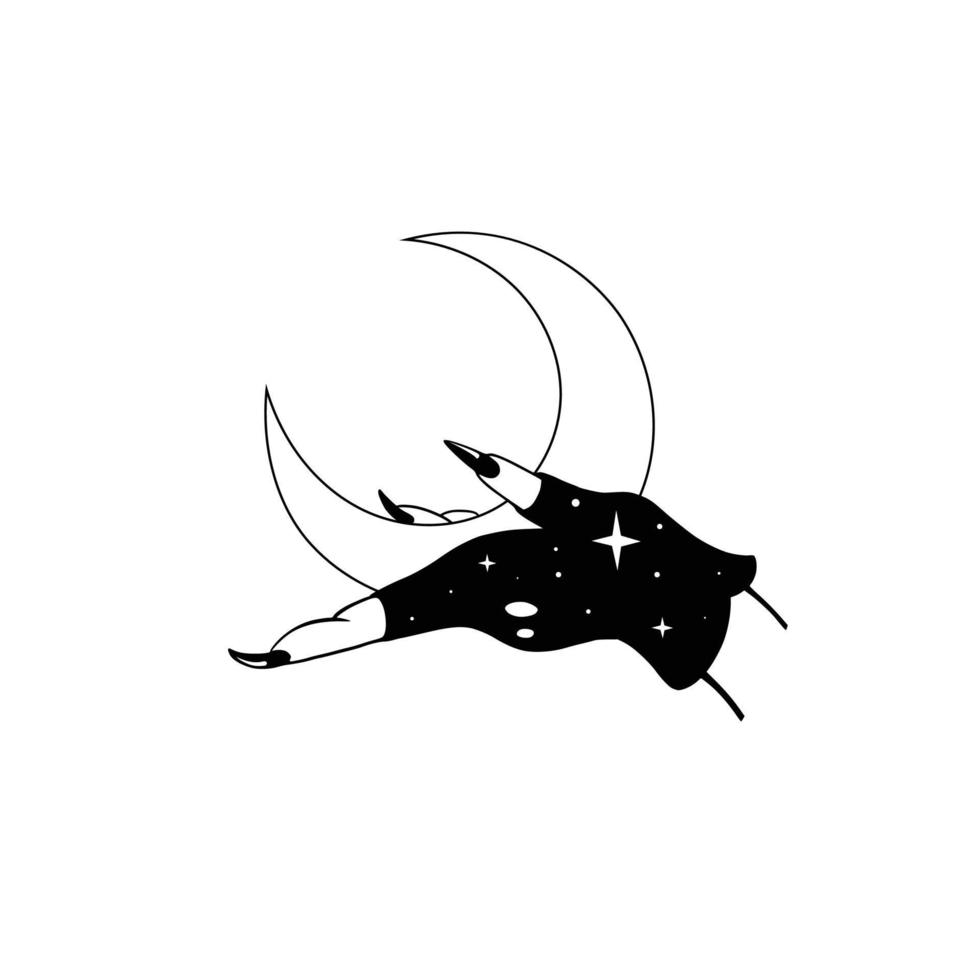 luna en la mano de la bruja. ilustración vectorial concepto de poder, universo, creyentes, sueños para huellas, diseño de tatuajes, pegatinas, etc. vector