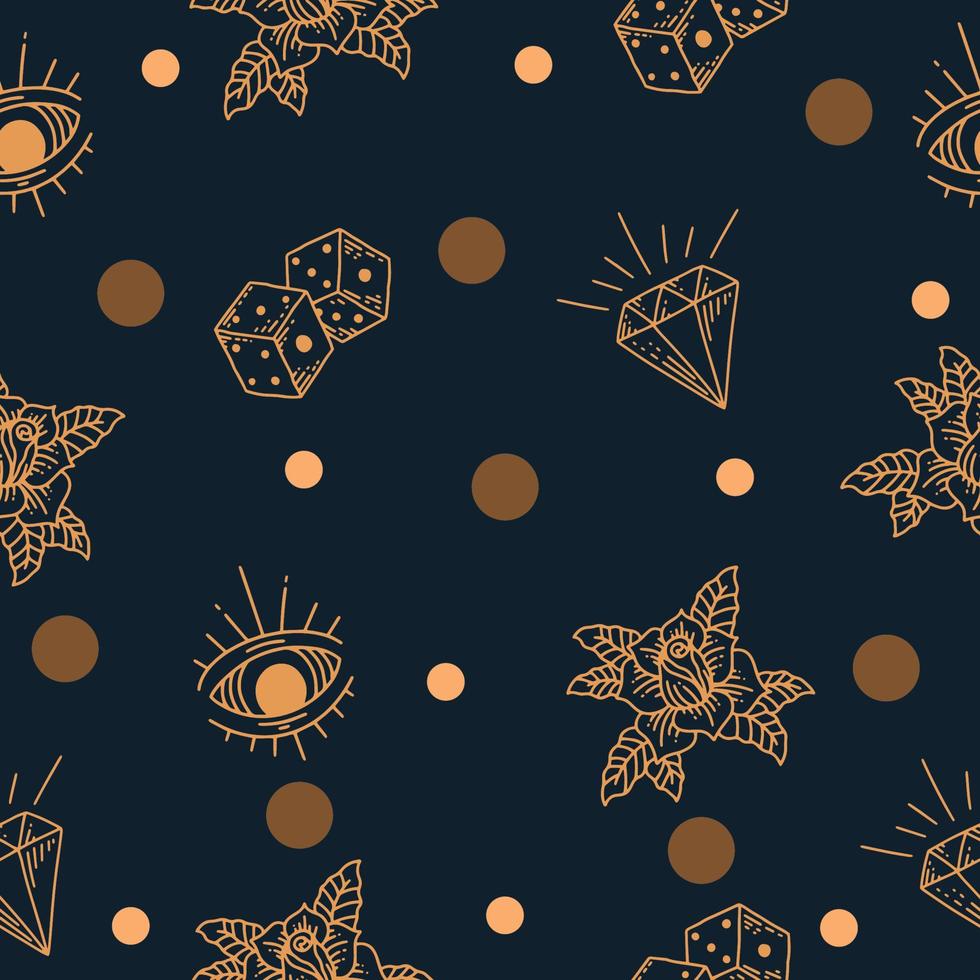 abstract dark cream seamless pattern circle cream object wallpaper with design on dark blue. vector