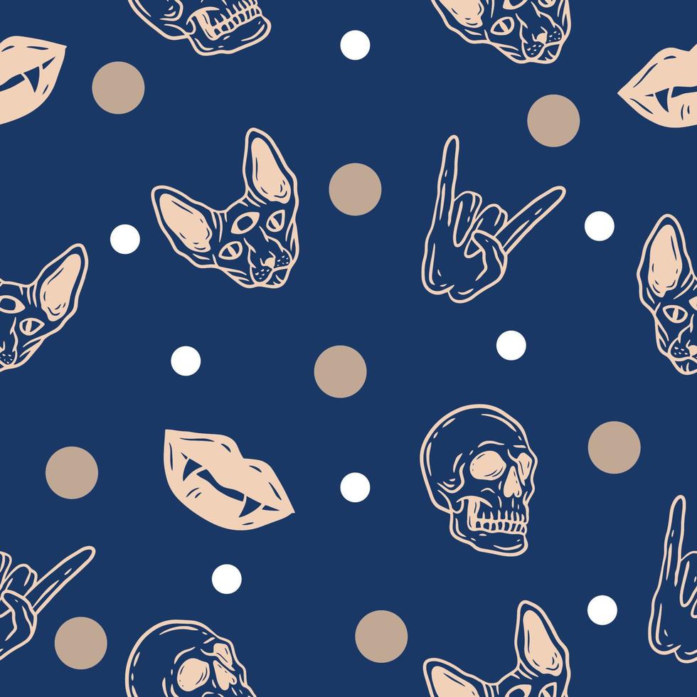 seamless pattern random cream object wallpaper with design on blue. vector