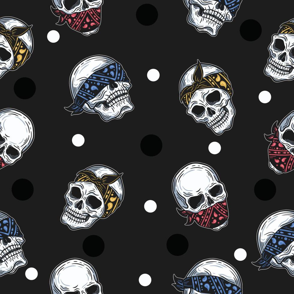 colorful skull seamless pattern white and black object wallpaper with design on gray. vector