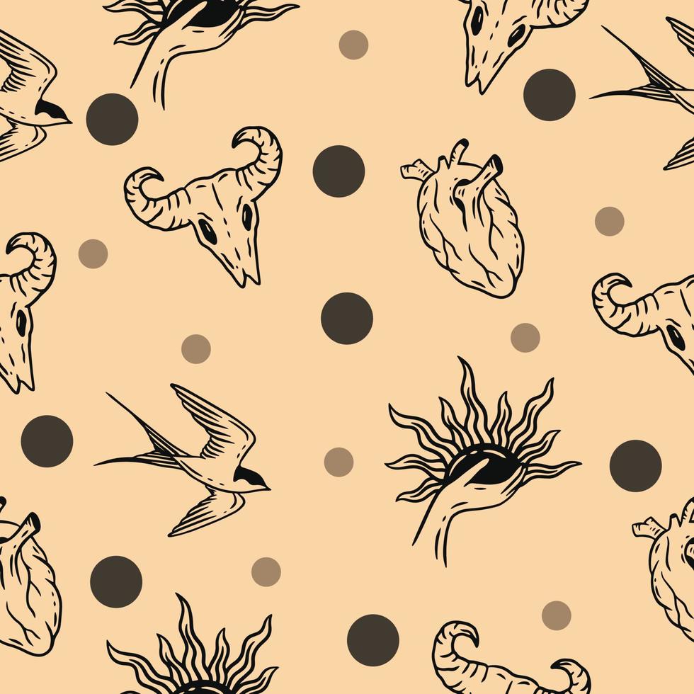 skull seamless pattern random black object wallpaper with design lite orange. vector