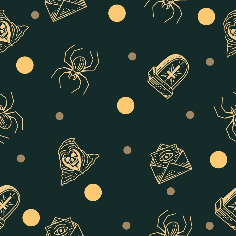 random decoration abstract seamless pattern random cream object wallpaper with design dark green. vector