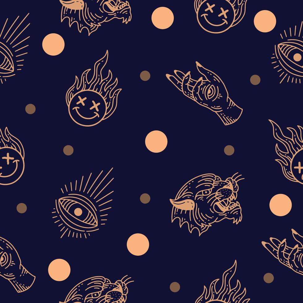knife and christmas decoration seamless pattern random cream object wallpaper with design dark blue. vector