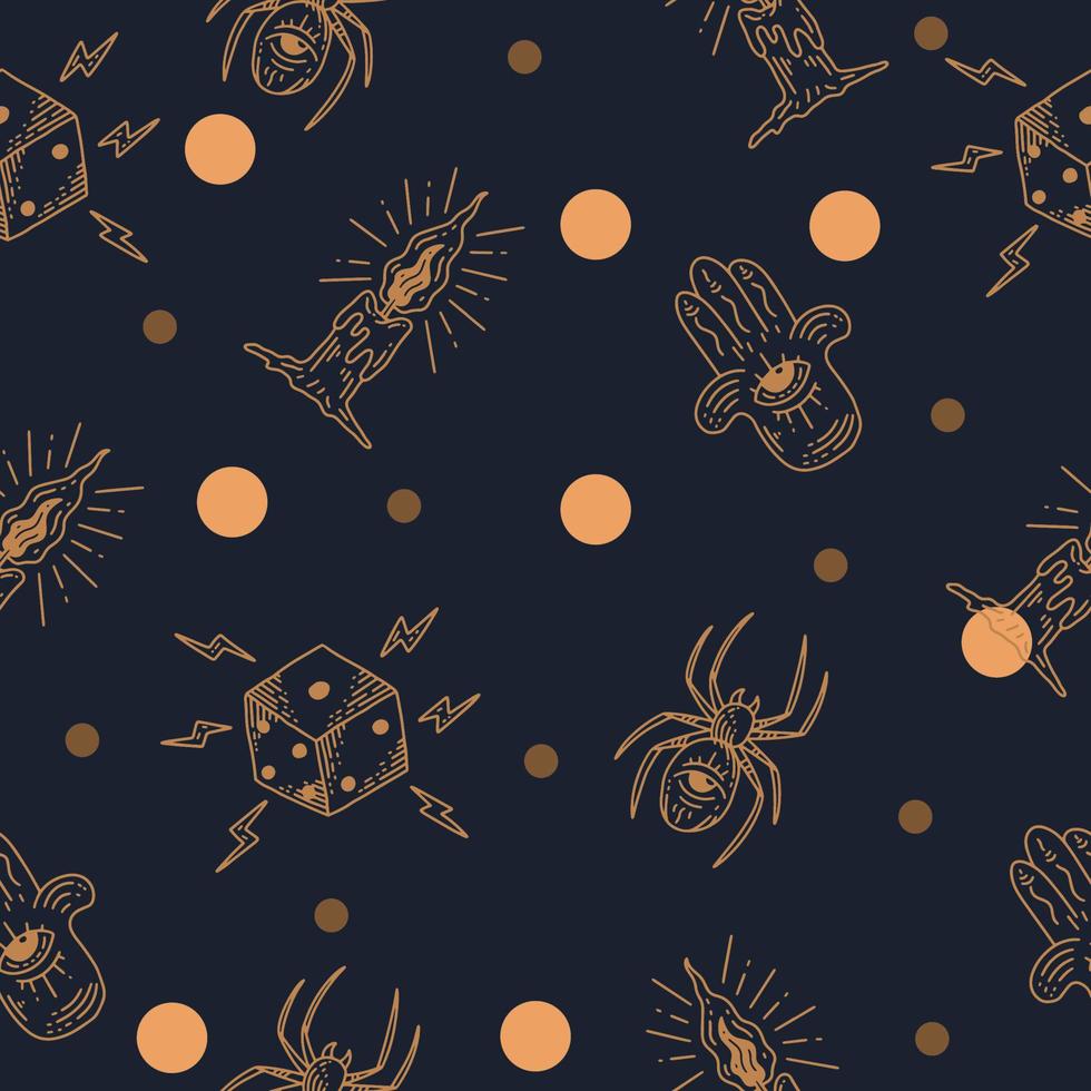 Fondo de pantalla de objetos de crema lite al azar de patrón sin costuras con decoración muerta de cráneo con diseño azul muy oscuro. vector