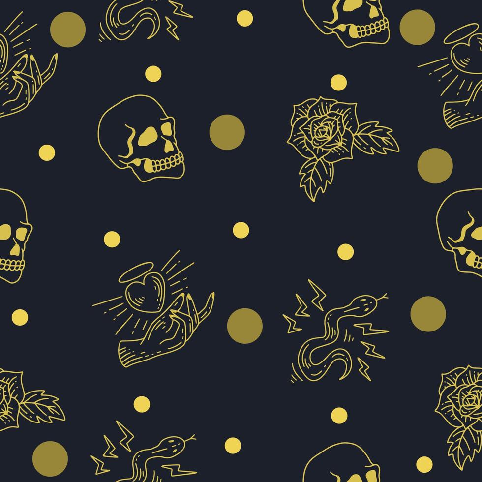 many abstract eyes seamless pattern random gold object wallpaper with design dark. vector