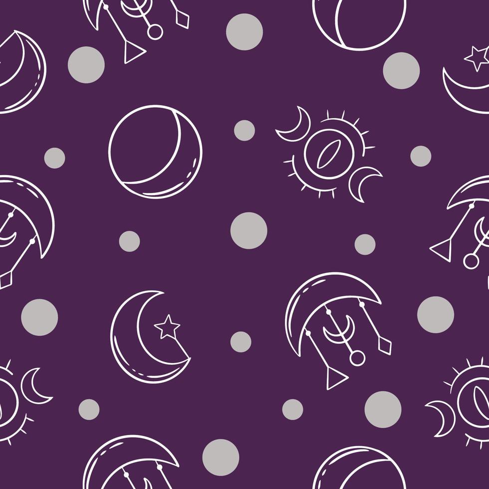 seamless pattern random hand and moon object wallpaper with design purple. vector