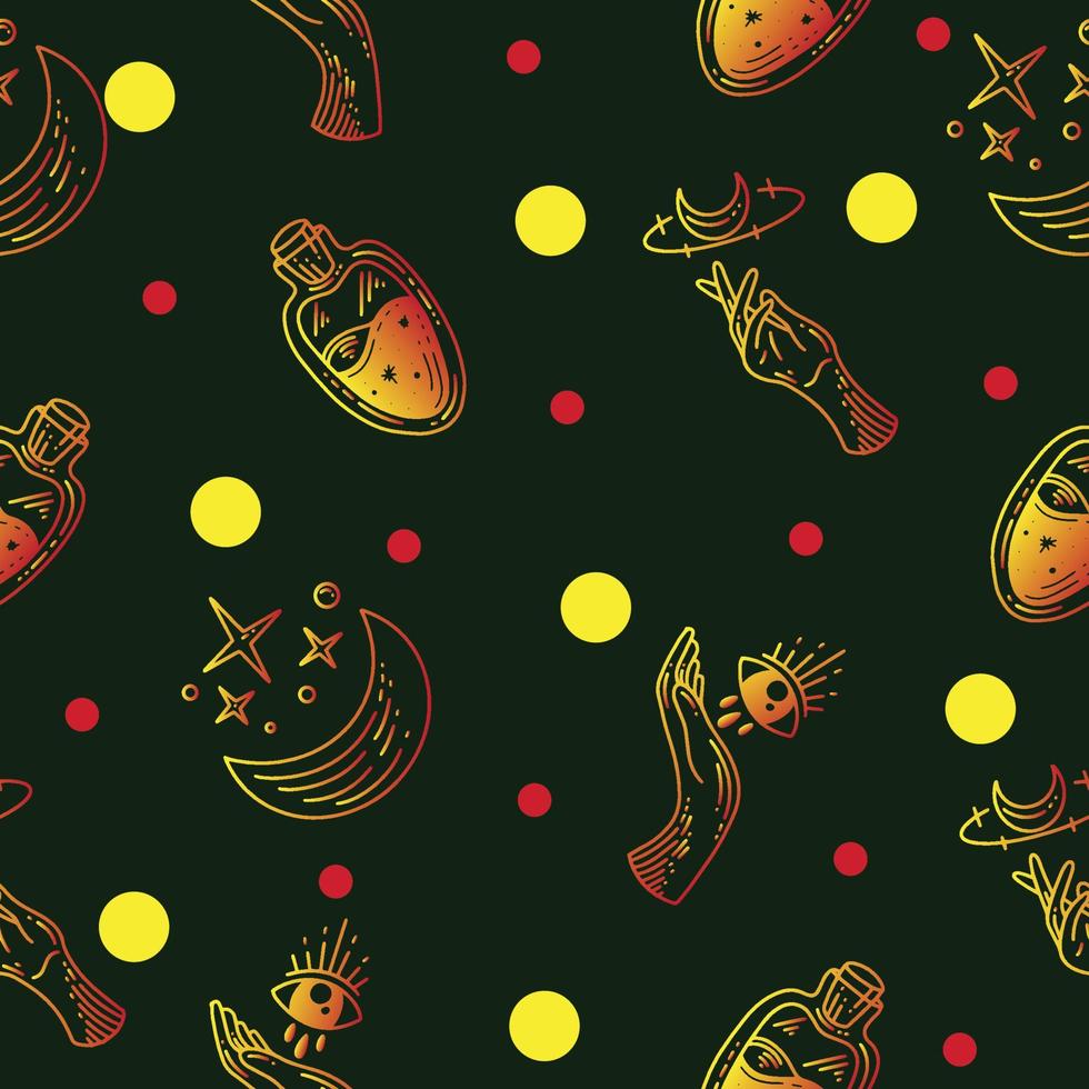 gradient yellow and red abstract seamless pattern random yellow and red object wallpaper with design dark green. vector