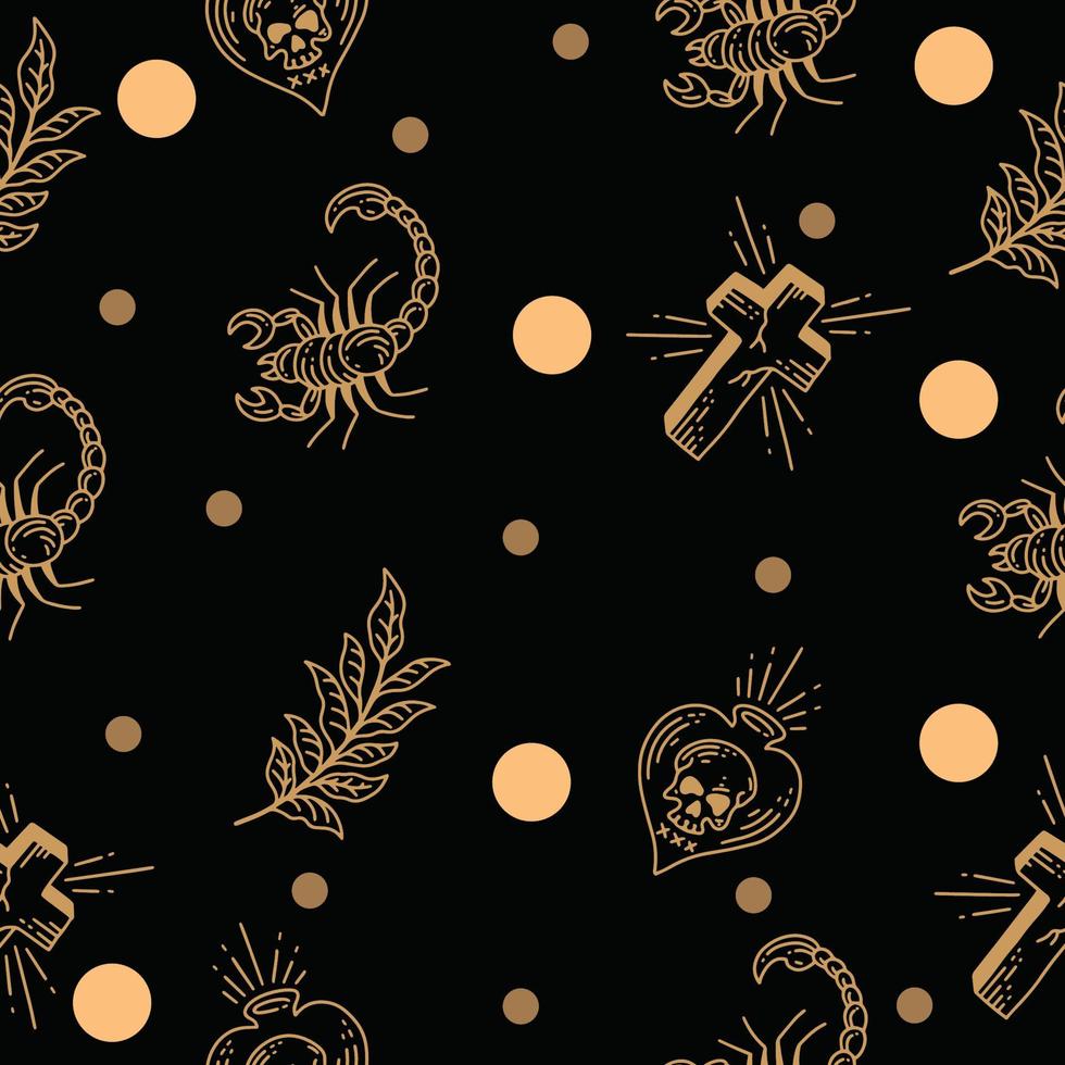 abstract many worship seamless pattern random cream object wallpaper with design dark black. vector