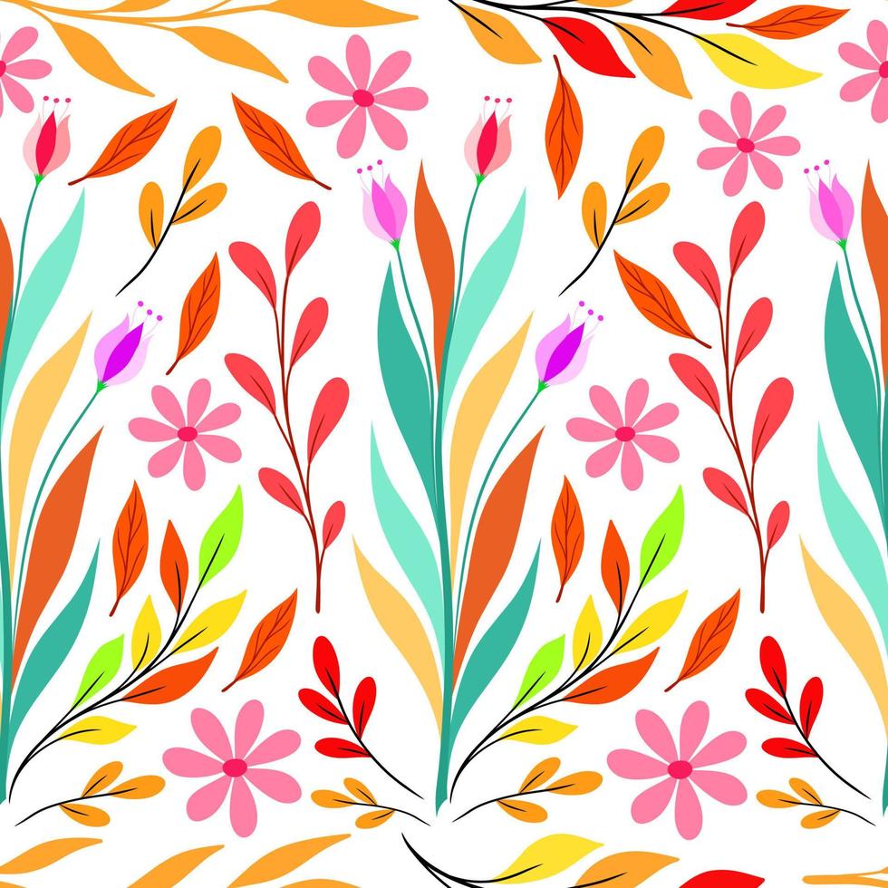 Summer floral decorative seamless pattern with floral elements and several kinds of leaves vector