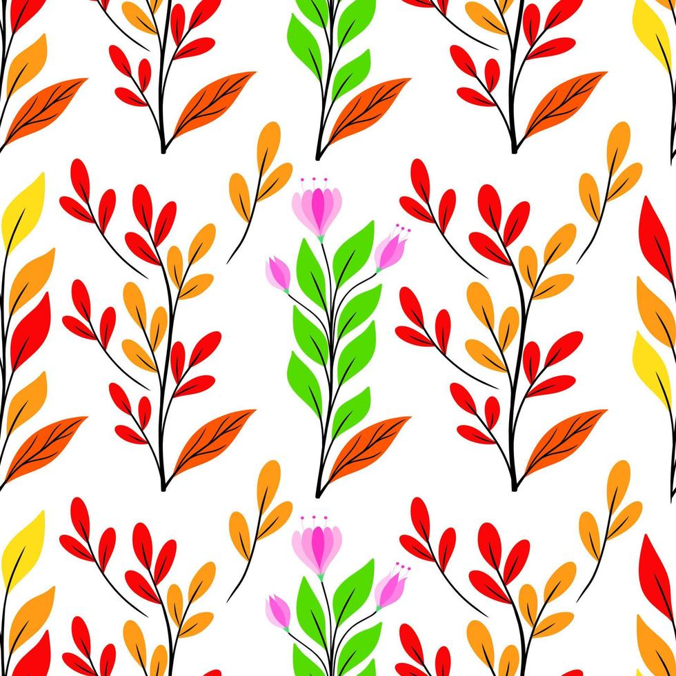 Summer floral decorative seamless pattern with floral elements and several kinds of leaves vector