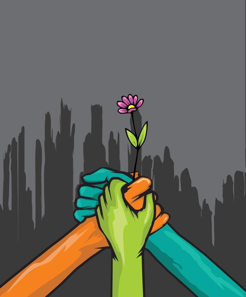 Three hands  with Flower vector