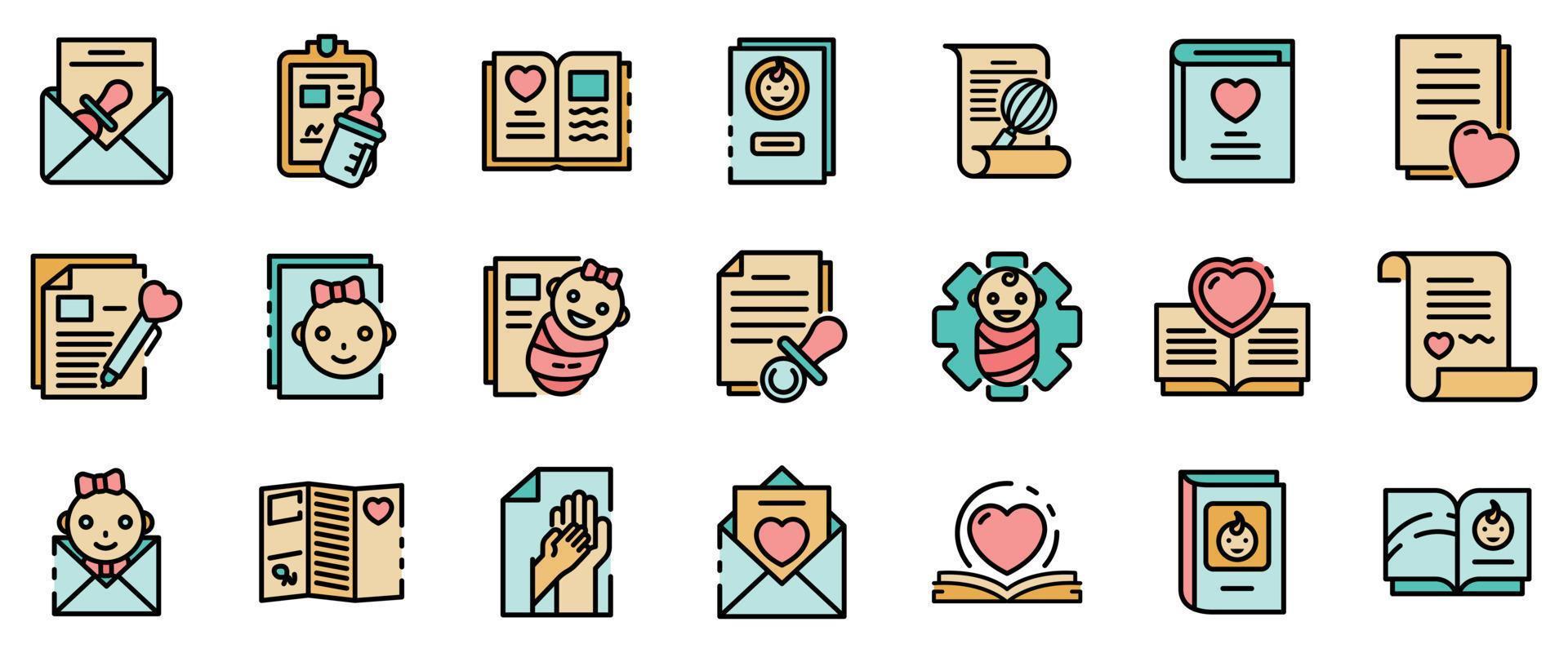 Certificate of birth icons set vector flat