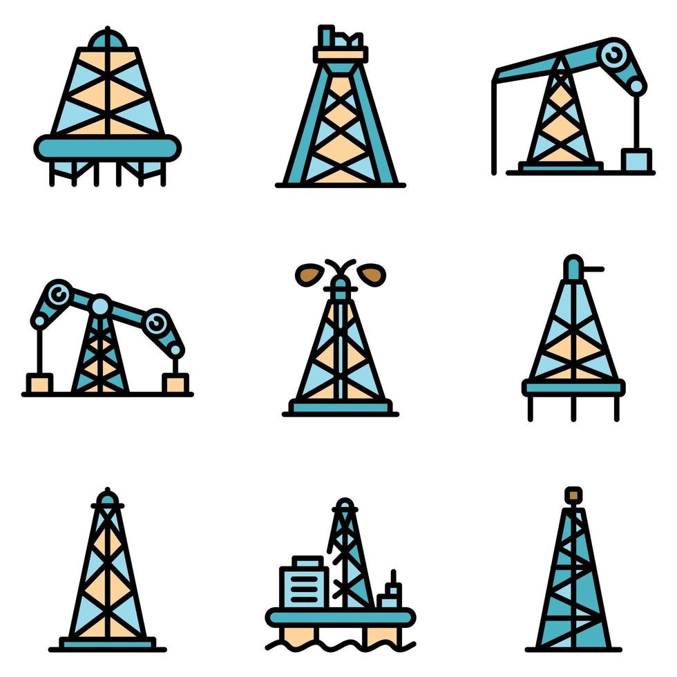 Derrick oil icons set vector flat