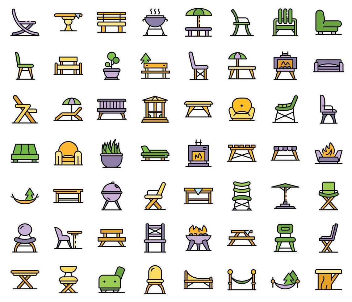 Garden furniture icons vector flat
