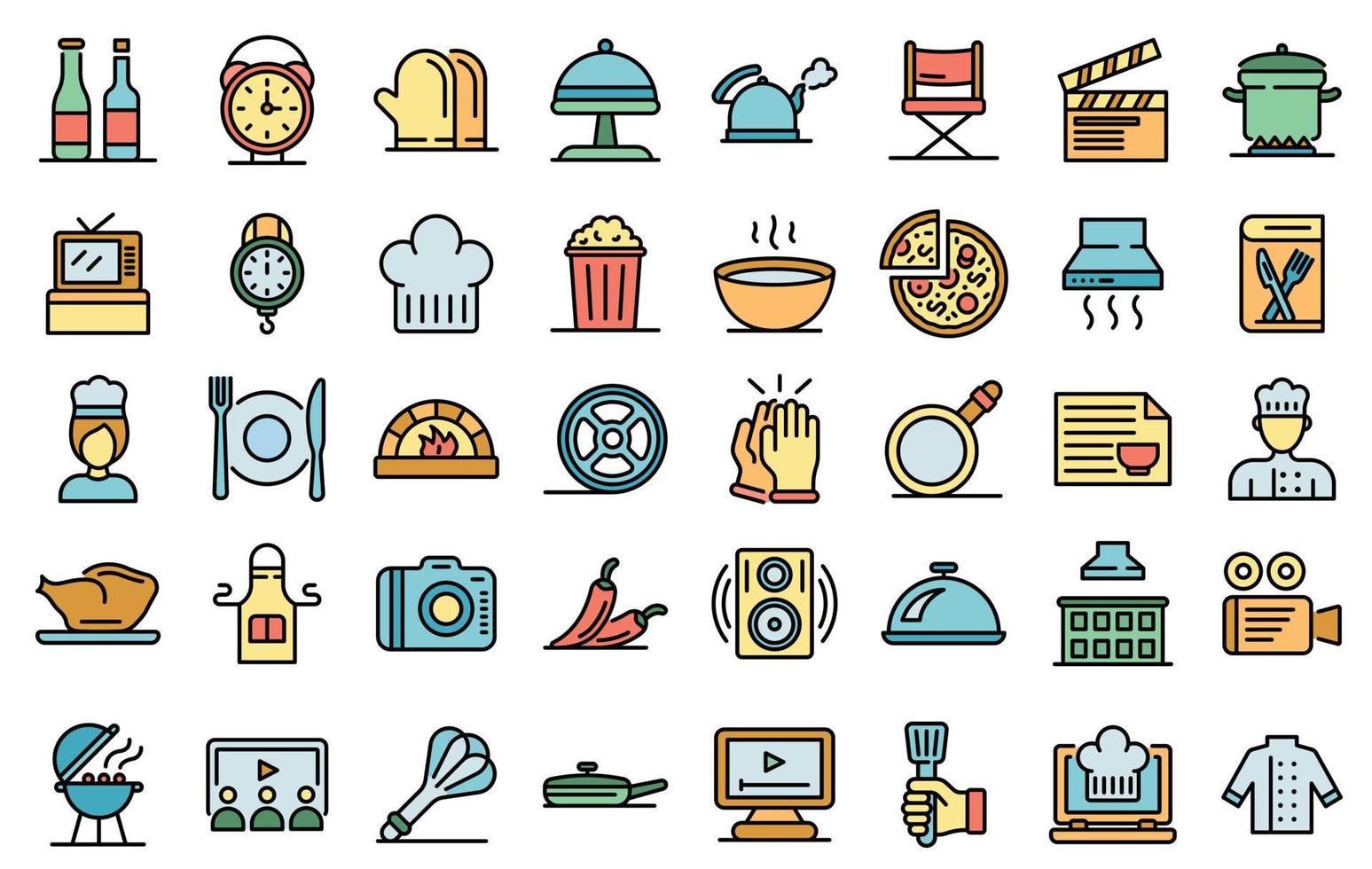 show de cocina iconos vector plano