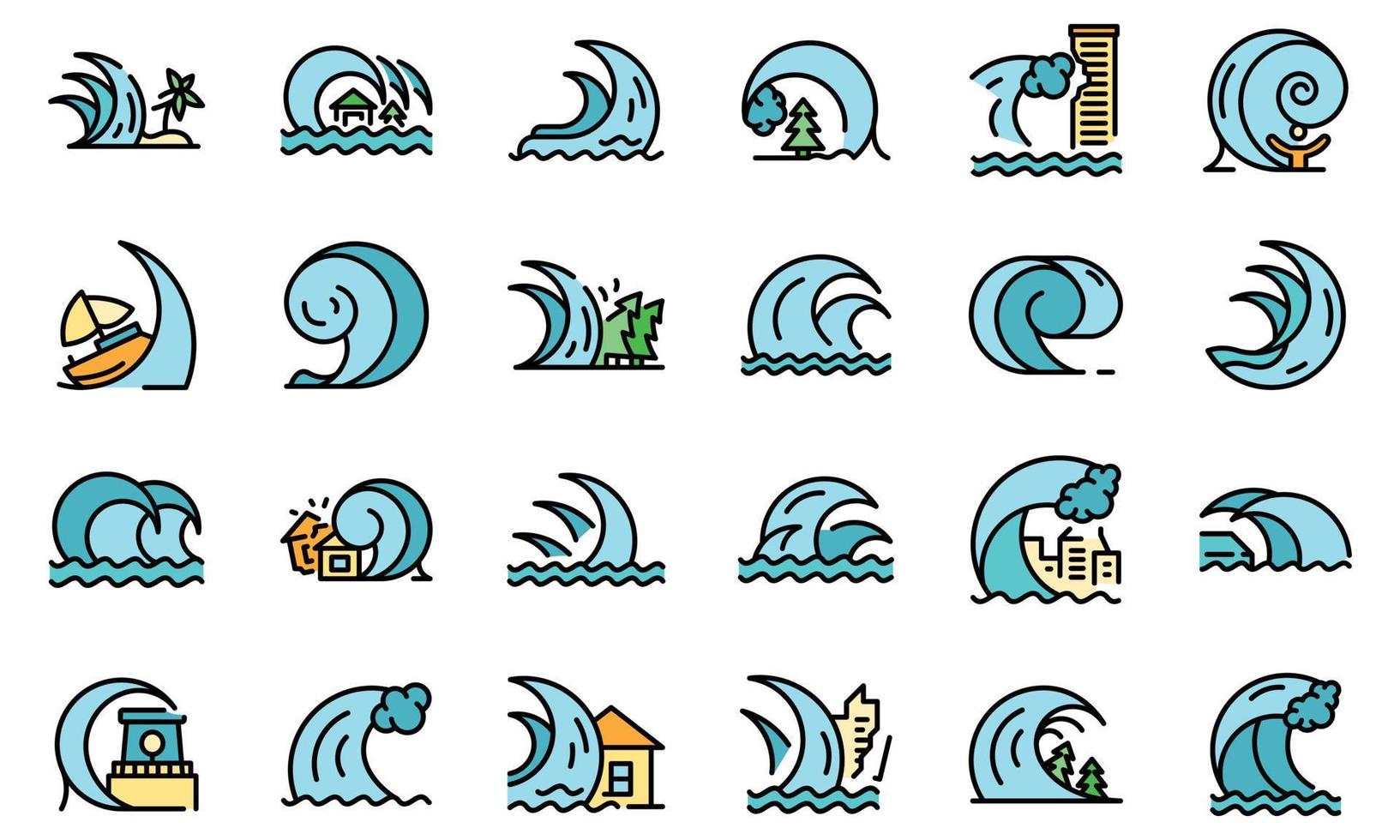 Tsunami icons vector flat