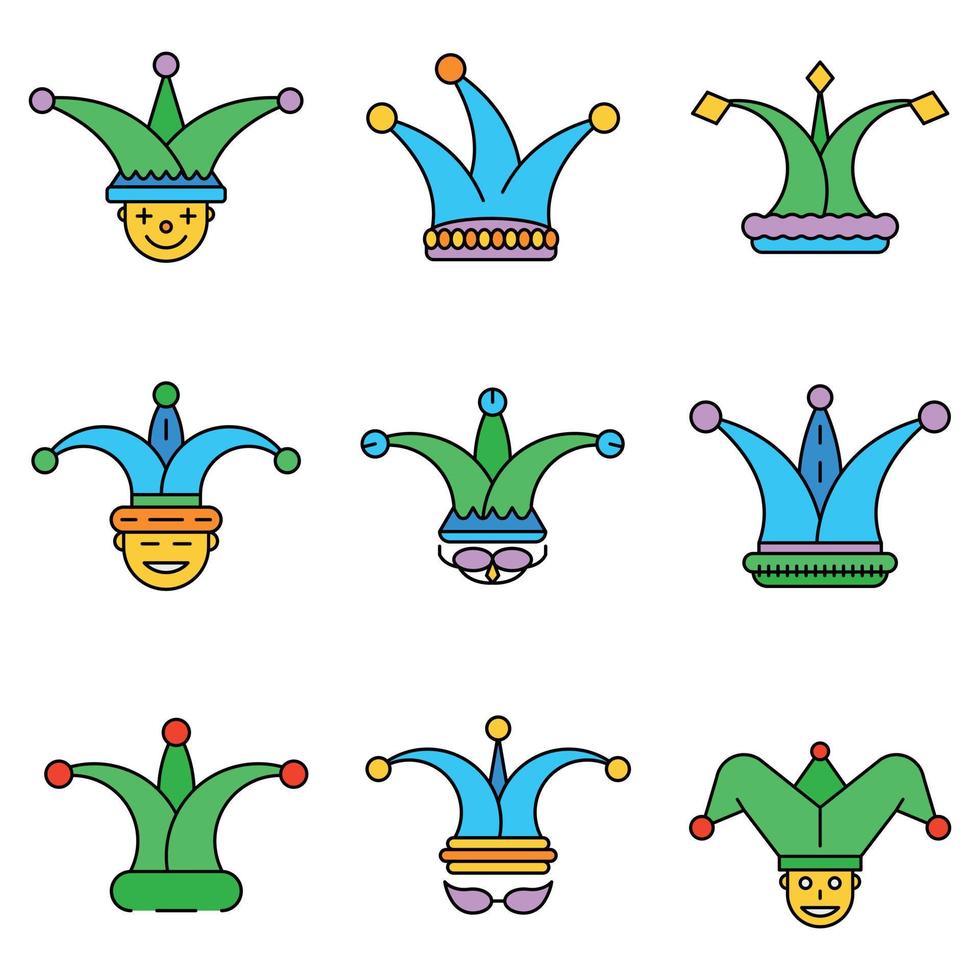 Jester icon set line color vector