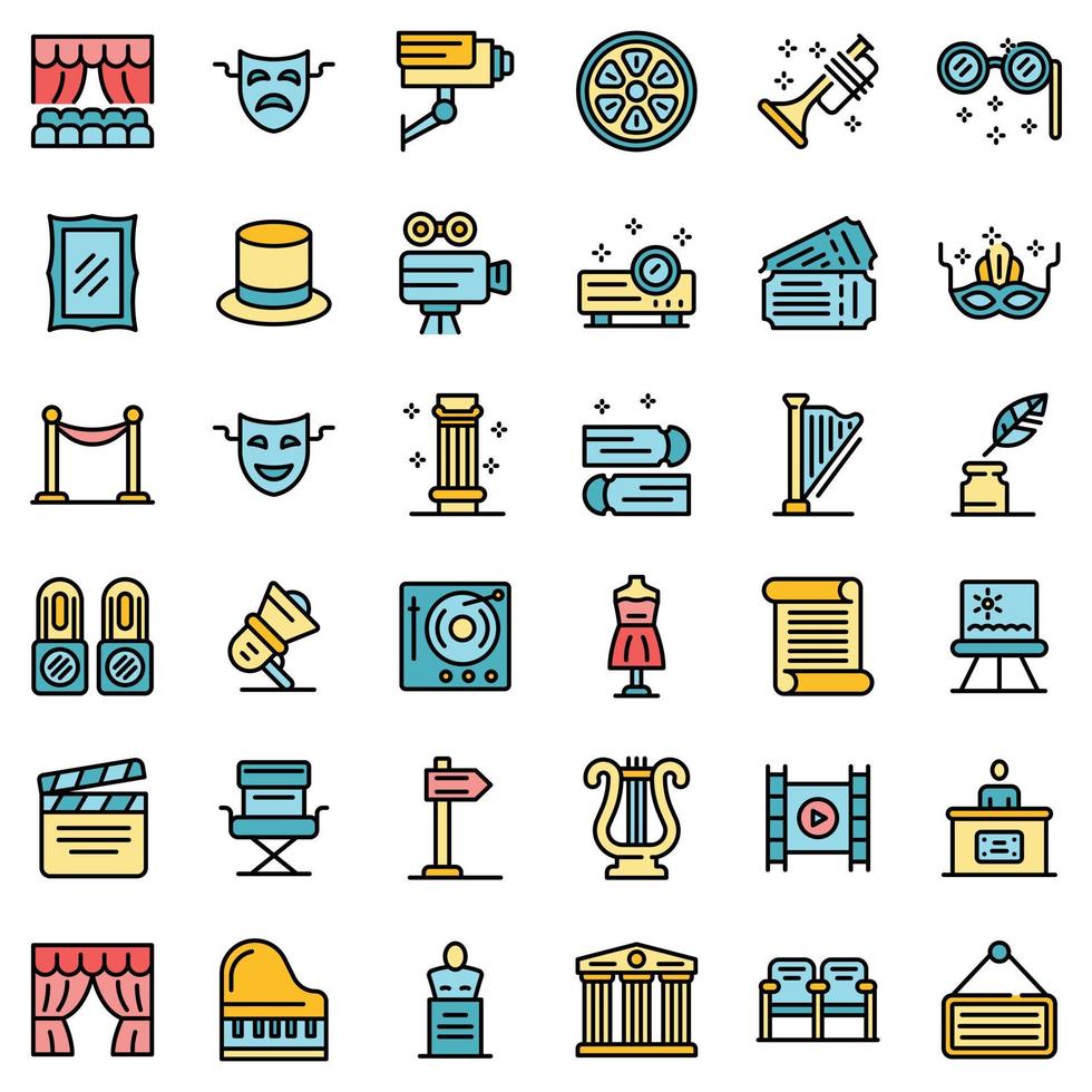 Theater museum icons set vector flat