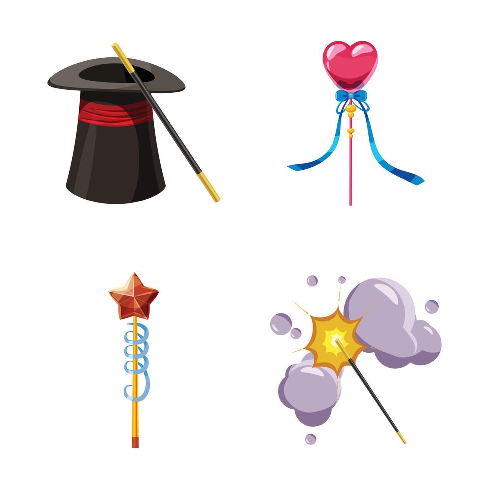 Magic wand icon set, cartoon style vector