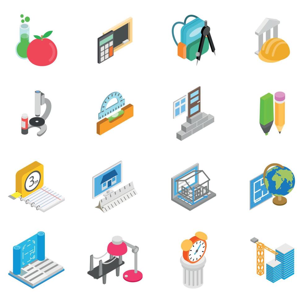 Tuition icons set, isometric style vector