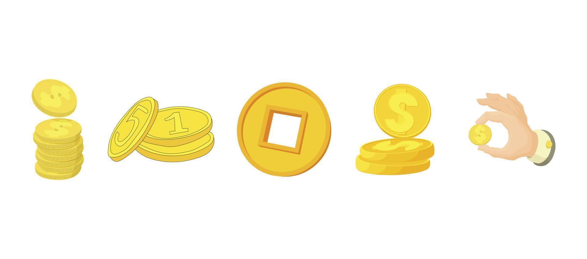 Coin icon set, cartoon style vector