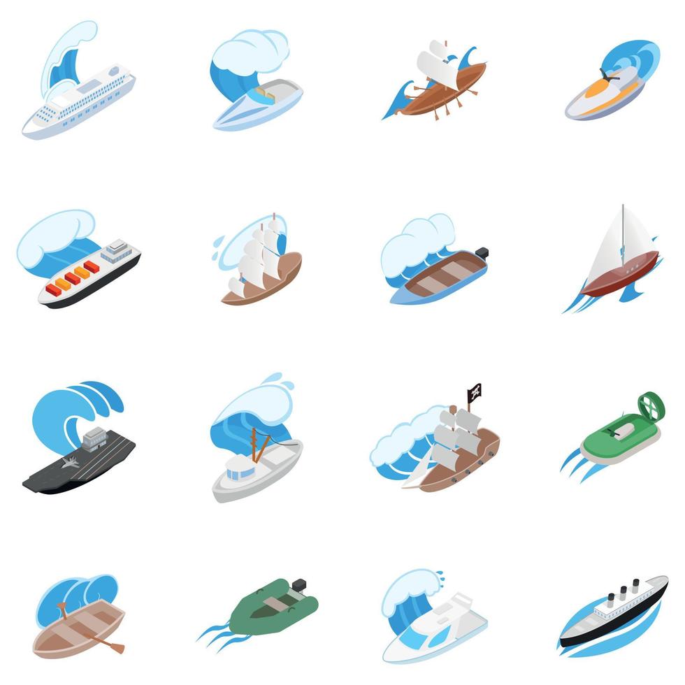 Seafarer icons set, isometric style vector