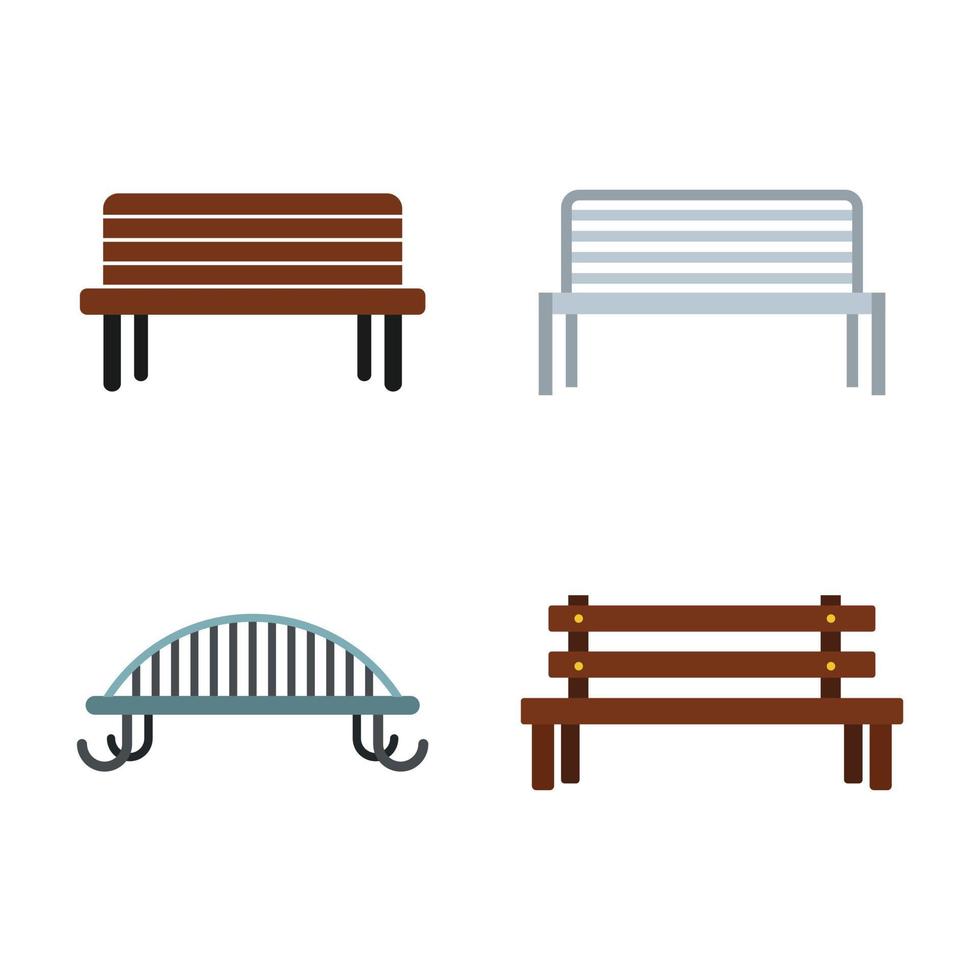 Bench icon set, flat style vector