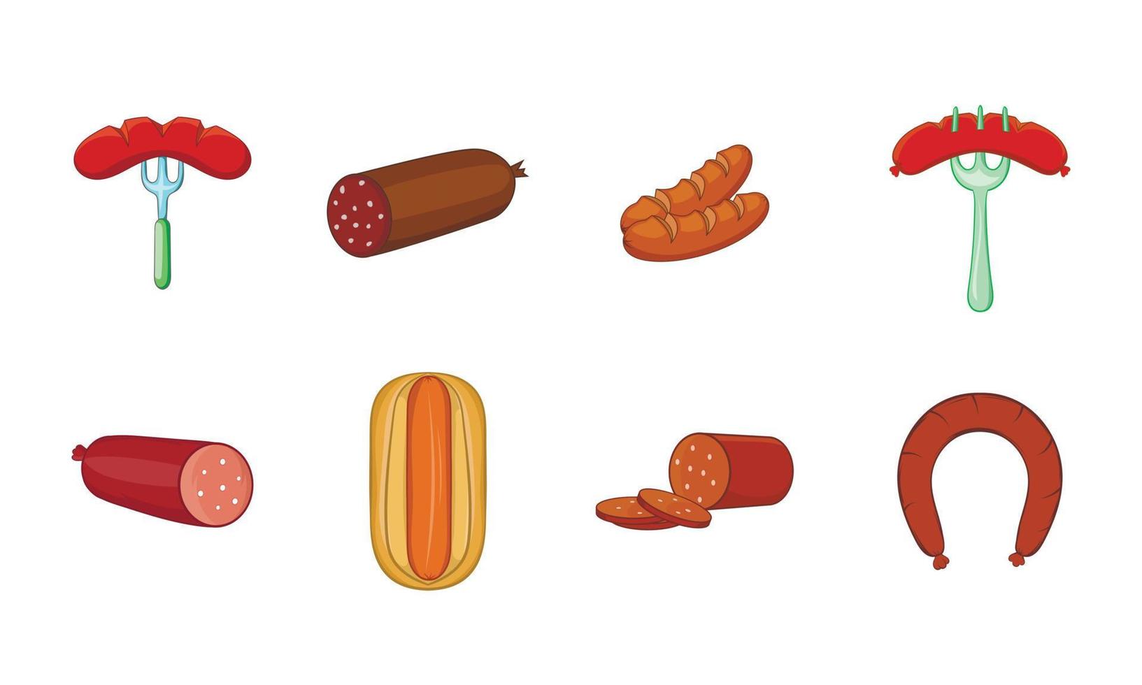 Sausage icon set, cartoon style vector