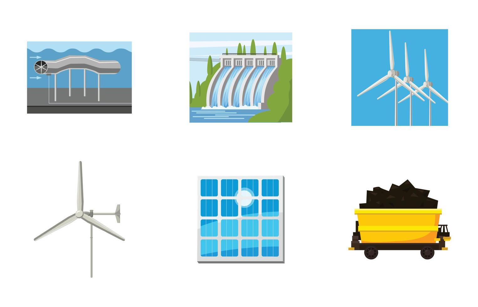 Natural energy icon set, cartoon style vector