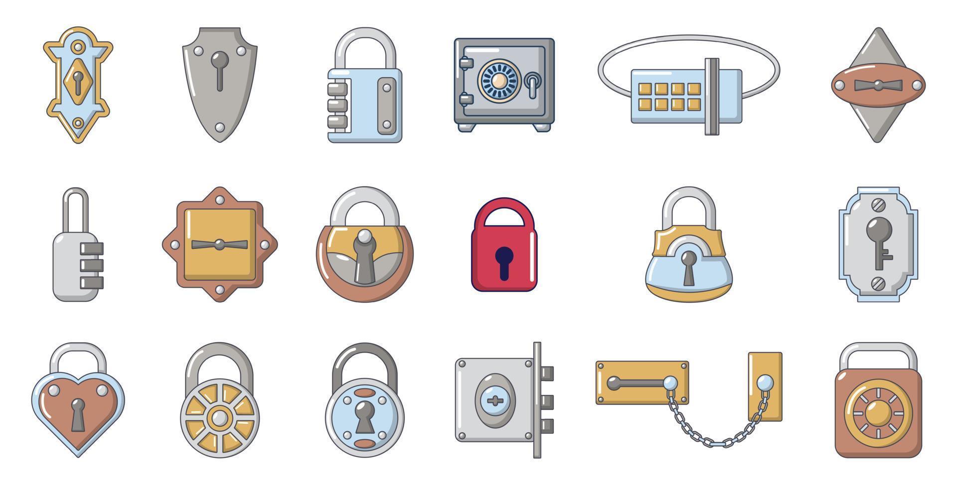 Lock icon set, cartoon style vector