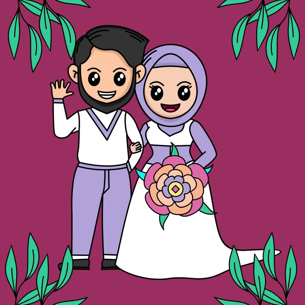 ilustración vectorial de boda de dibujos animados con tema de plantas y flores vector