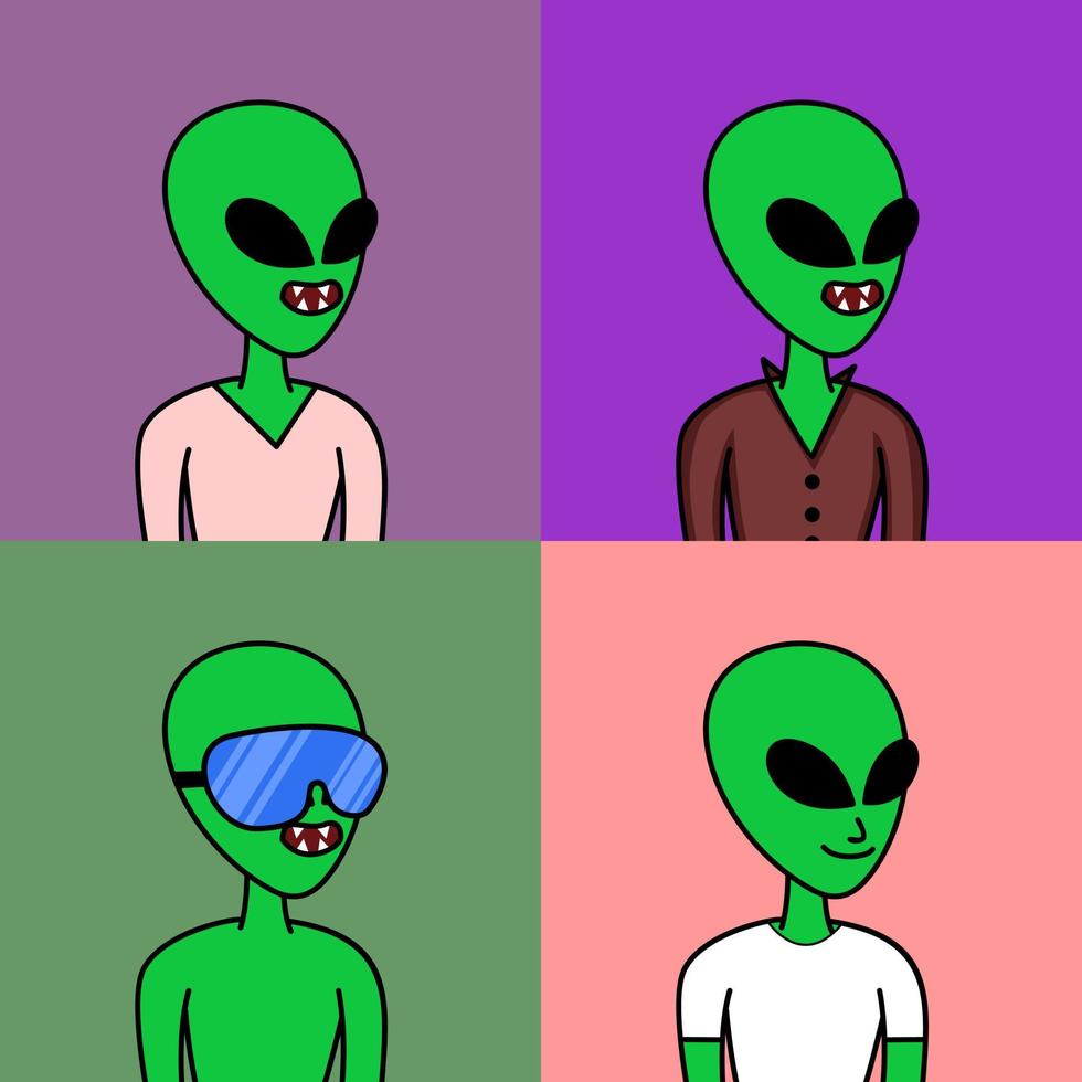 ilustración vectorial de carácter alienígena premium con atributos vector