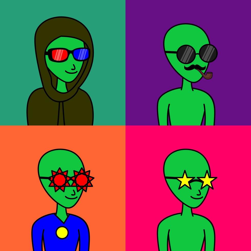 ilustración vectorial de carácter alienígena premium con atributos vector
