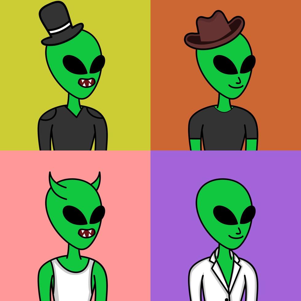 ilustración vectorial de carácter alienígena premium con atributos vector