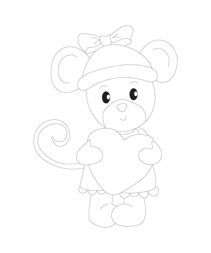 Cute baby rat holding heart kids coloring pages vector