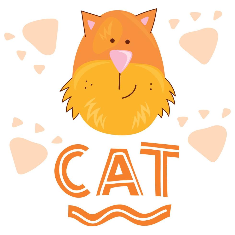 Design print of funny yellow. Nursery print with cat and lettering. Vector illustration isolated on white background. For birthday invitation, baby shower, card, poster, clothing